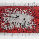 Alessandra Sequeira. Caligrafía cuántica. Paint and embroidery over silk.